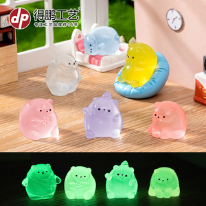 Figurines d'ours de dessin animé mignonnes, mini ornements en résine pour maison de poupée, décorations de bureau, couleurs bleues, jaunes, roses, violettes, transparentes - Product Image 5