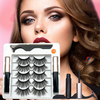 5 paires de cils magnétiques en faux vison, kit complet avec eye-liner liquide magnétique et pince applicatrice de cils, faux cils