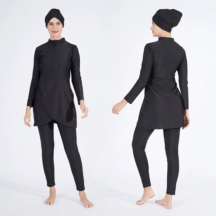 Klasik siyah 3 adet uzun kollu müslüman burkini müslüman kadınlar kızlar için mayo Islamic mah mayo