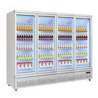 Congélateur vertical commercial à 4 portes vitrées avec affichage numérique, dégivrage automatique, grande capacité pour viande congelée et crème glacée