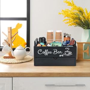 Caja de almacenamiento de cápsulas de café de madera, organizador de escritorio mediano con cajón para K-Cups y accesorios de café - Product Image 2