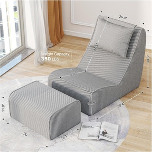 Sillón Chaise Longue Otomano <span class=keywords><strong>Gigante</strong></span> de Corduroy con Soporte Fuerte de Espuma, Almohada Cervical Desmontable y Funda Lavable, Respaldo de Apoyo - Product Image 6