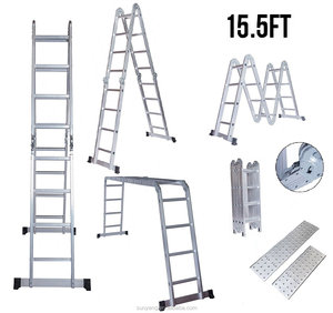Escada de Alumínio Dobrável Multifuncional 4*3 Degraus 3.7m com Capacidade de Carga de 150KG, Adequada para Uso Externo e Canteiros de Obras - Product Image 5