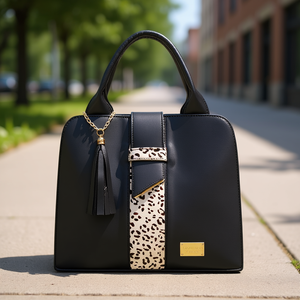 Bolso de Mano para Mujer Fana Malu, Cuero Negro con Patrón de Cocodrilo, Cierre de Borla, Estilo Elegante, Asa Superior - Product Image 2