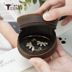 Tiding Coin <b>Purse</b> Mini Dark Brown Oily Leather Compact Women's Wallet for Home Storage - Product Image 4