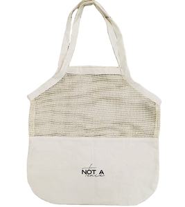 กระเป๋าช้อปปิ้งผ้าคอตตอนออร์แกนิคแบบตาข่ายพร้อมที่จับยาวและผ้าไหมหูรูดมาใหม่ - Product Image 2