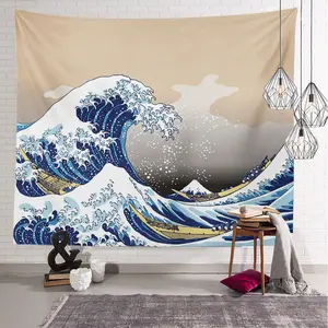Gedruckte Polyester Art Hintergrund Stoff dekorative Ins Strand tuch Japanische Ukiyo Kanagawa Wandbehang Wandteppich