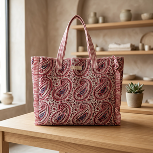 Bolsa de Mano de Algodón Hecha a Mano de Color Sólido con Cierre de Cremallera, Elegante Estampado Floral, Bolsa de Hombro Acolchada para Mujer para Compras Diarias - Product Image 3