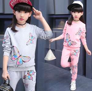 Vêtements pour enfants OEM, vente en gros personnalisée, t-shirts imprimés papillon pour filles, ensemble deux pièces pour enfants - Product Image 2