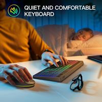 Clavier et souris sans fil 2,4 G silencieux, fin, pour jeux, avec rétroéclairage RVB, taille standard, combo, support pour tablette et téléphone, touches multimédias