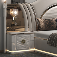 Lit King Size Moderne en Bois Doré, Ensemble de Meubles de Chambre de Luxe pour Villa, Chambre Principale, Grand Lit Double, Lit Queen Size, Meubles de Chambre Royaux en Bois