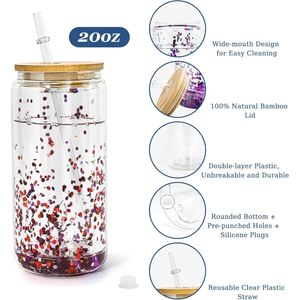 USA Free Shipping 16oz 20oz Transparent Heat Resistant Sublimation Pre Drilled <b>Double</b> <b>Wall</b> Coffee Can Cup Bamboo Lid Straws - Product Image 2