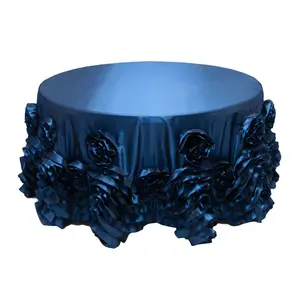Mantel de mesa de tafetán personalizado, elegante, grande, rosa, azul real, para decoraciones de bodas, venta al por mayor