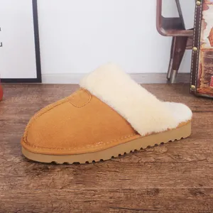 Dropshipping Winter Vrouwen Slipper Voor Vrouwen Schapenvacht Slippers Gesloten Teen Bont Indoor Hoge Kwaliteit Wol Oem Oxford Tpr 4-15 Dagen