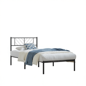 Twin Metal Bed <b>Frame</b> <b>Black</b> Powder Coated Steel Industrial Design Bedroom Furniture - Product Image 1