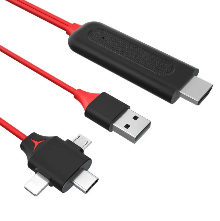 3 IN 1อะแดปเตอร์แปลง HDTV USB-C สายเคเบิลไมโคร USB ประเภท C สายแสงสำหรับ iPhone สำหรับ Android กับทีวีโปรเจคเตอร์