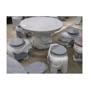 Abu-abu Gelap Granit Batu Kolam Gajah Ukiran Meja dan Kursi