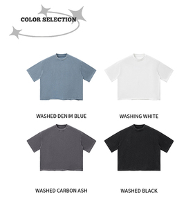 T-shirt vintage délavé uni à manches courtes, coupe ample unisexe en coton peigné respirant pour homme - Product Image 5