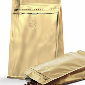 Sacs d'emballage alimentaire en papier kraft biodégradable à fond plat avec valve, impression personnalisée, 8 côtés scellés, fermeture éclair, pour grains de café - Product Image 4