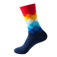 Chaussettes en coton avec motif de losange pour hommes, chaussettes de sport, drôles et colorées, avec haute élasticité, en couleur