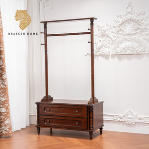 Perchero <span class=keywords><strong>de</strong></span> Madera Maciza Vintage <span class=keywords><strong>con</strong></span> 2 Cajones <span class=keywords><strong>de</strong></span> Almacenamiento, Acabado en Nogal, para Entrada/Hall, <span class=keywords><strong>con</strong></span> Barra para Colgar y Ganchos Laterales - Product Image 1