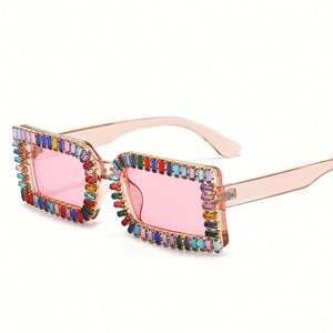 Lunettes de soleil carrées en cristal de luxe tendance 2021, petite monture, lunettes de soleil en strass pour femmes - Product Image 5
