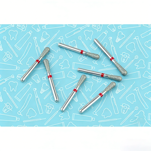 หัวกรอฟันรูปทรงลูกแพร์ สีแดง แบบละเอียด สำหรับงานจัดฟัน ใช้กับเครื่องกรอฟันความเร็วสูง - Product Image 2