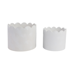 Vasi in ceramica per piante da interno ed esterno, per succulente, erbe aromatiche, orchidee, decorativi, bianchi, con bordo a conchiglia, set di due. - Product Image 3