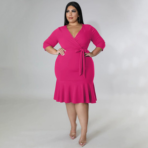 Prodotti <span class=keywords><strong>Online</strong></span> Più Venduti: Abbigliamento <span class=keywords><strong>Donna</strong></span> <span class=keywords><strong>Taglie</strong></span> Forti, Vestito Sexy Monocolore con Scollo a V, Allacciatura e Balze sui Fianchi - Product Image 5
