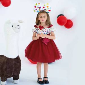 Vestido de Tul Rojo para Niña, Estilo Boutique, con Hombros Descubiertos y Estampado de Puntos, para Halloween, Venta al Por Mayor - Product Image 2