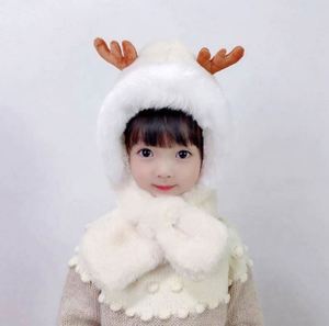 Children's <b>Hat</b> with Scarf Thickened Warm Plush Cute Baby Antler Ear Protection Winter <b>Hats</b> <b>for</b> Kids Beach Business - Product Image 5