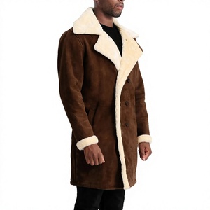 Manteau d'hiver long pour homme en cuir véritable, écologique, respirant, imperméable, anti-plis, col mandarin, double boutonnage - Product Image 3