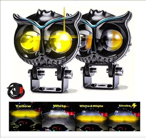 Phare LED de <span class=keywords><strong>moto</strong></span> double couleur blanc-jaune, design hibou, 2 lentilles, étanche IP67, pour accessoires <span class=keywords><strong>moto</strong></span> - Vente chaude - Product Image 1