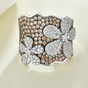 Anello di Design fiore in argento <span class=keywords><strong>Sterling</strong></span> 925 con pietre CZ marroni e bianche per le donne-gioielli ipoallergenici per le dita sensibili - Product Image 4