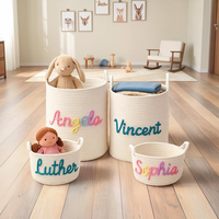 Panier de rangement portable en corde de coton personnalisé avec nom et lettres mignonnes, écologique, pour bonbons, collations, vêtements