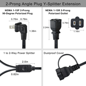 45 Degree Angled NEMA 1-15P Power <b>Cord</b> Splitter / 2-Outlet Low Profile Extension / Indoor Outdoor Decorative <b>Lighting</b> - Product Image 3