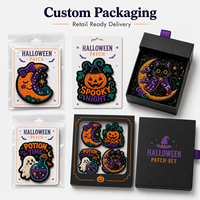 Lot de patchs thermocollants personnalisés brodés en chenille et sequins pour Halloween : Citrouille, Fantôme, Chat, Potion – Badges pour vestes, sacs, packs cadeaux, vente en gros