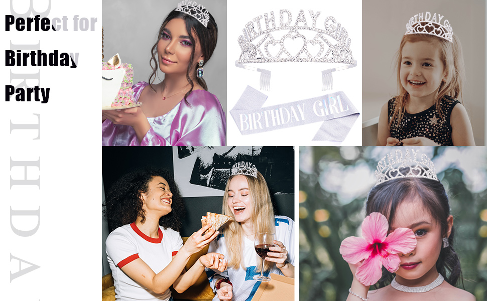 Kunyeah 5 pezzi Happy Birthday Girl Fascia Glitter Corona di Compleanno Diadema Set Cerchio per capelli di compleanno Forniture per feste di compleanno Accessori per capelli per Ragazza Donne