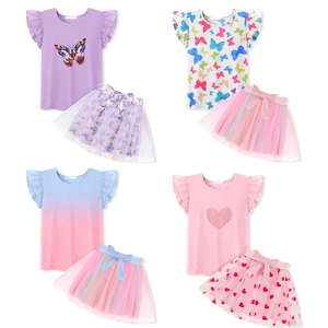 Conjunto de Ropa de Verano para Niñas Pequeñas, 2 Piezas, con Blusa de Manga con Volantes y Cinturón, Falda Tutú, Vestido de Fiesta para Niñas - Product Image 1