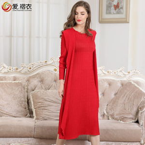 De manga larga de las mujeres vestido plisado <span class=keywords><strong>Mujer</strong></span> <span class=keywords><strong>Plus</strong></span> tamaño vestidos de - Product Image 5
