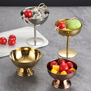 <span class=keywords><strong>El</strong></span> Restaurante Ofrece Ensaladeras, Postizos, Tazones para Helado y Fruteros de Acero Inoxidable de Patas Altas en Color Dorado - Product Image 4