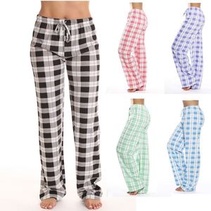 Pantalon long décontracté classique à carreaux pour femme, printemps-automne, anti-plis, en polyester/coton, avec cordon de serrage - Product Image 2