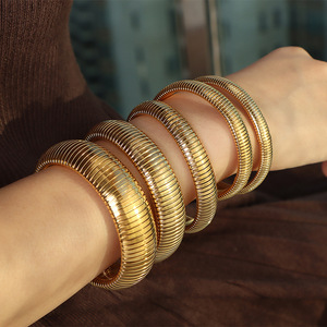 Bracelet large en acier titane de style vintage européen et américain, bracelet élastique en os de serpent, bijoux pour femmes - Product Image 1