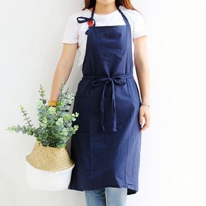 Tablier de cuisine élégant en coton et lin tissé pour adulte, jaune et bleu, 235 g/m², avec 1 à 4 poches, logo personnalisé, réglable, pour le nettoyage - Product Image 2