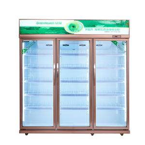 Supermarché/magasin avec trois portes en verre, réfrigérateur réfrigéré d'affichage de boissons de couleur champagne de luxe - Product Image 3