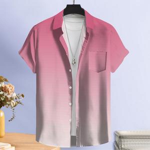 Camicia <span class=keywords><strong>da</strong></span> <span class=keywords><strong>uomo</strong></span> personalizzata con motivo - Camicia stampata a getto d'inchiostro rosa sfumato, vestibilità ampia, tessuto morbido, adatta per l'abbigliamento estivo - Product Image 3