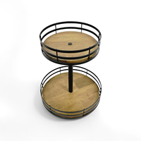 Étagère de rangement de cuisine moderne, ronde, en bois, à double niveau, non pliable, durable, rotative, pour épices, condiments, vaisselle, portable