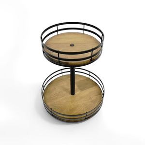 מדף אחסון עגול מעץ מודרני, דו-קומתי, לא מתקפל, עמיד, מסתובב, למטבח, לתבלינים, לרטבים, לכלי אוכל, נייד - Product Image 1