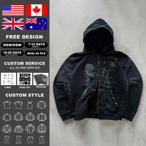 ผู้ผลิตเสื้อผ้า รับทำโลโก้ตามสั่ง ลายพิมพ์ดิจิทัล เสื้อผ้าสตรีทแวร์ เสื้อฮู้ดดี้พิมพ์ลายตามสั่ง ผ้าหนา 100% คอตตอน เสื้อฮู้ดดี้แบบซิป - Product Image 2