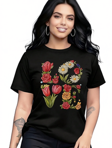 T-shirt da donna casual a maniche corte con scollo rotondo, stampa floreale, 100% cotone, leggera, primaverile/estiva, alla moda, elegante, idea regalo - Product Image 1